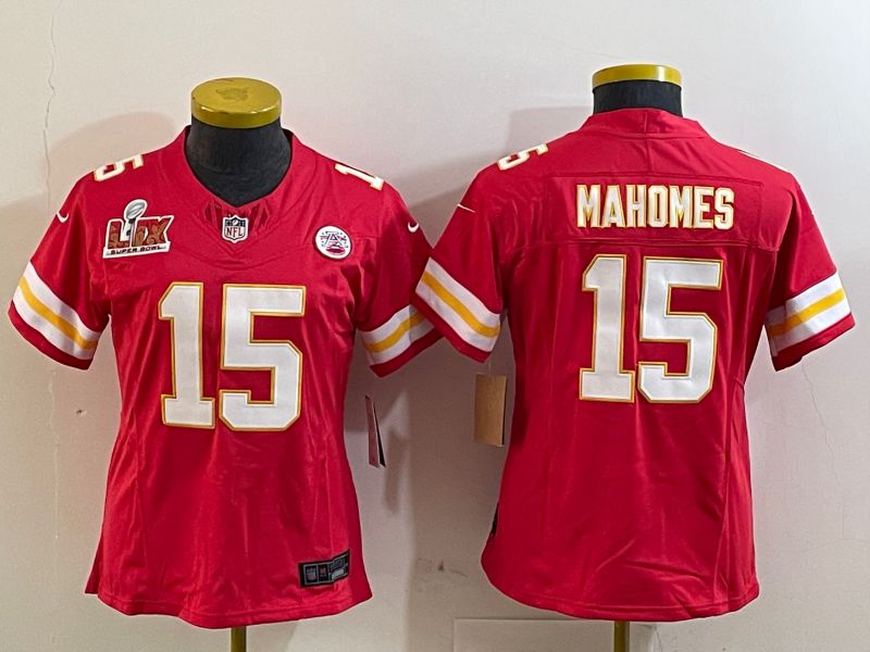 Youth Kansas City Chiefs 15 Mahomes Red three generations 2025 Nike Vapor Limited NFL Jersey style 2